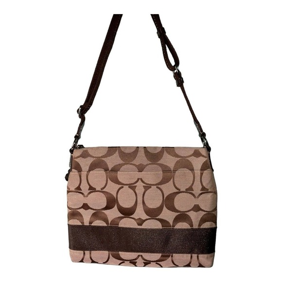 Coach Brown/Beige Signature File Canvas Crossbody Bag EUC - Picture 2 of 13